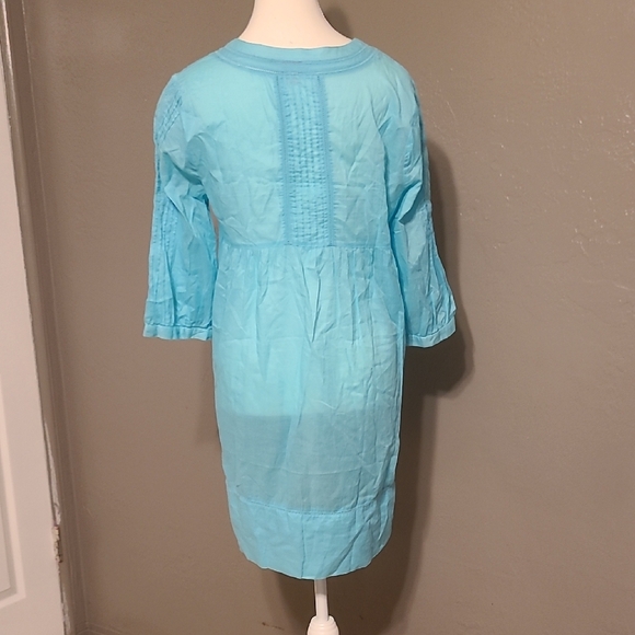 Lilly Pulitzer Turquiose Tunic Embroidered V-Neck Cotton Dress EUC Medium - Picture 4 of 12